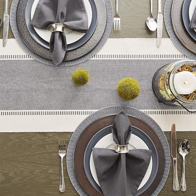 DII Dobby Stripe Table Runner, 13x108 Mineral Gray & Cream Background | Woven - Image 5