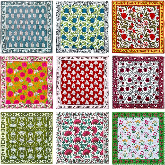 DIYANAIMPEX 10 Pc Cotton Cloth Napkins Hand Block Print Hand Made Size 16x16 by DIYANA+IMPEX