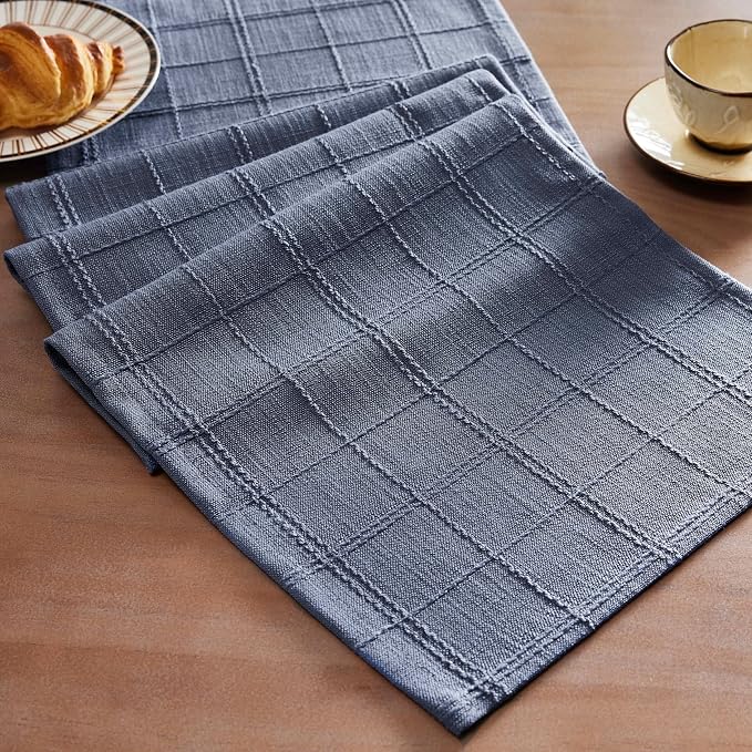 Linen Checked Farmhouse Table Runner, 13x108 Inches Blue | Raised Grid Design by ZEEMARTONLINE