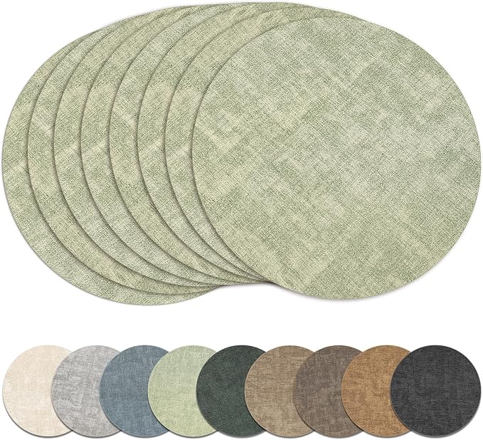 13" Round Placemats Set of 8, Reversible Faux Leather Heat Resistant Table Mats by NCUE