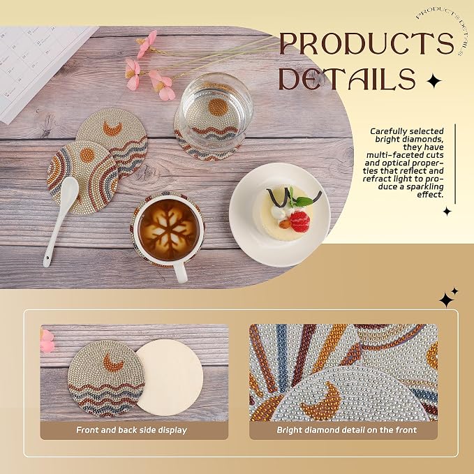 8 Pcs Boho Diamond Painting Coasters Kit - Image 6
