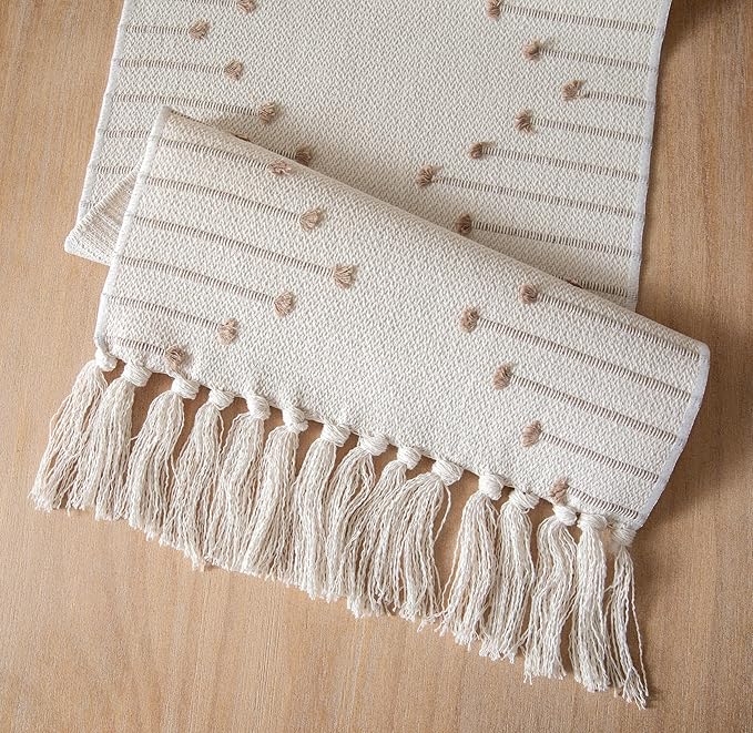 Boho Table Runner 13 x 72 Inch Long Natural Cotton Woven Runner - Image 5