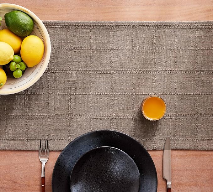 Linen Checked Farmhouse Table Runner, 13x72 Inches Cocoa Brown | Raised Grid - Image 7