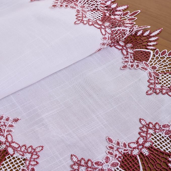 White Sheer Lace Table Runner Dark Red 120" Christmas Table Runners | Red White - Image 5