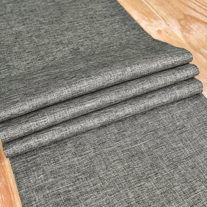 NEWISHER Farmhouse Rustic Faux Linen Dark Grey Table Runner 13x48inch | Dark - Image 5