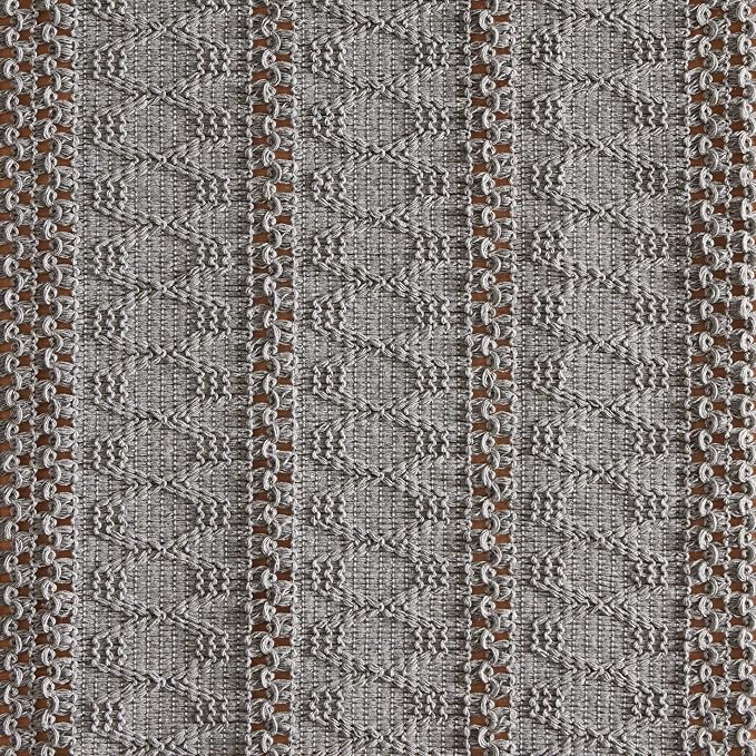 Macrame Style Boho Table Runner, 12x108 Inch Grey | Woven Boho Table Runner - Image 6