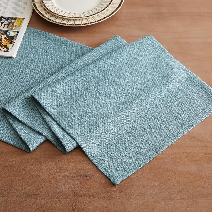 Rustic Cotton Linen Table Runner, 13x72 Inches River Blue | Farmhouse Style - Image 2
