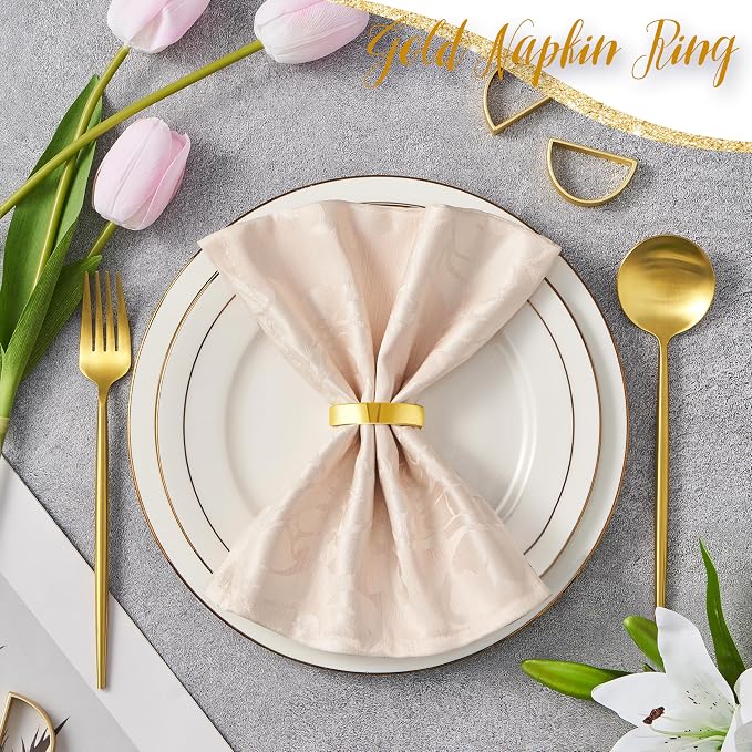 Gold Napkin Rings Set of 12, Semicircle Metal Bright Gold Napkin Holder Buckles - Image 4