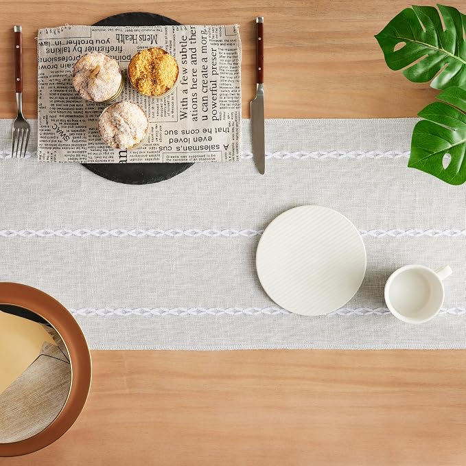 Braided Farmhouse Table Runner, Braided Light Grey 13x72 Inch, Cotton Linen - Image 4