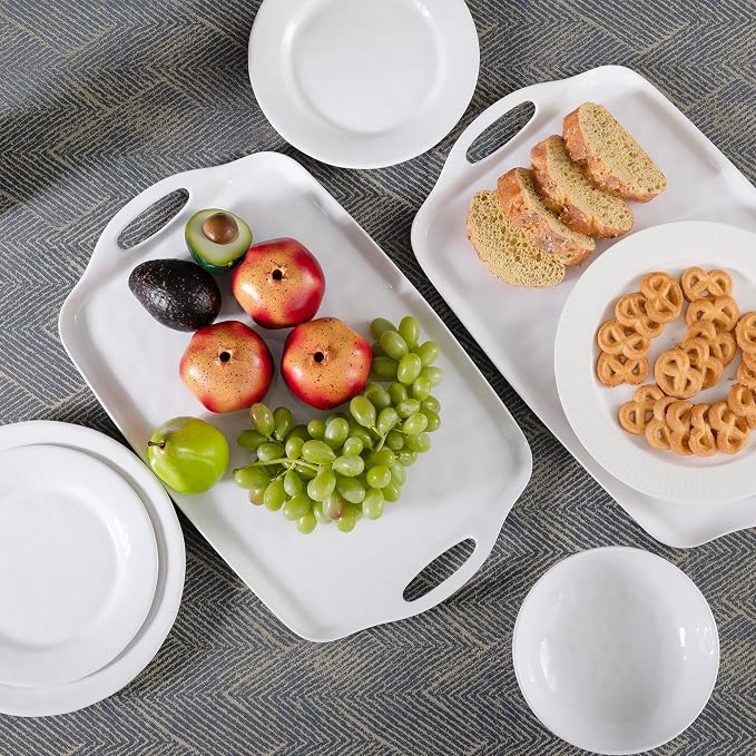 Large Serving Tray with Handle, 19”x12” Rectangular Melamine Serving Platters - Image 3