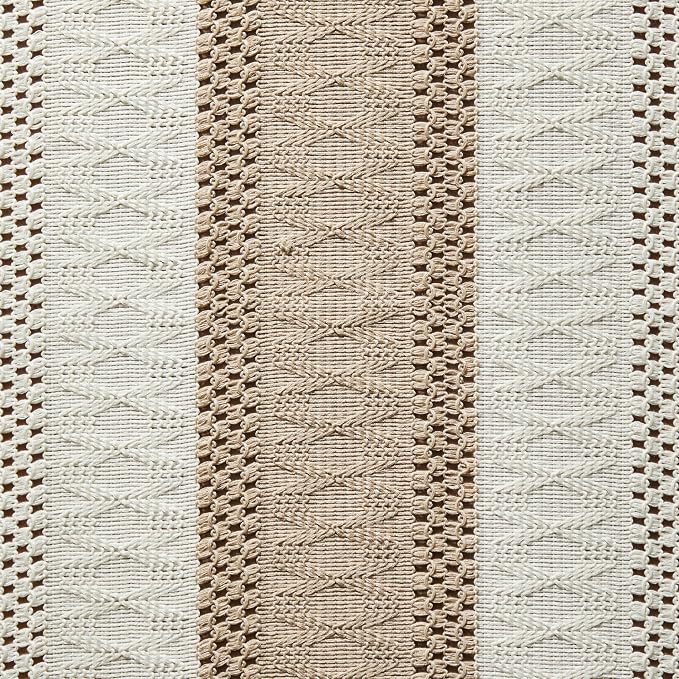 Macrame Style Bicolor Stitching Table Runner 14x60in Taupe | Woven Boho Table - Image 6