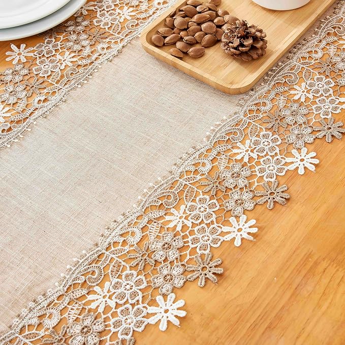 Natural Beige Floral Lace Table Runner Dresser Scarf | Lace Runner, Wedding & - Image 6