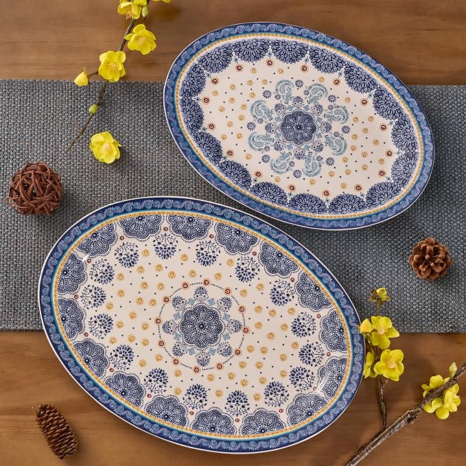 Bico Blue Talavera 16 plus 14 inch Oval Platters Set, Microwave and Dishwasher - Image 5