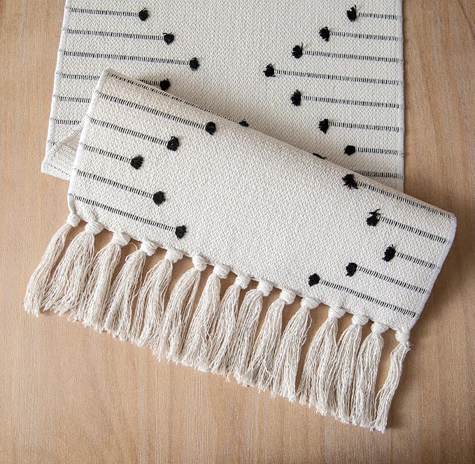 Boho Table Runner 13 x 90 Inch Long Natural Cotton Woven Runner - Image 4