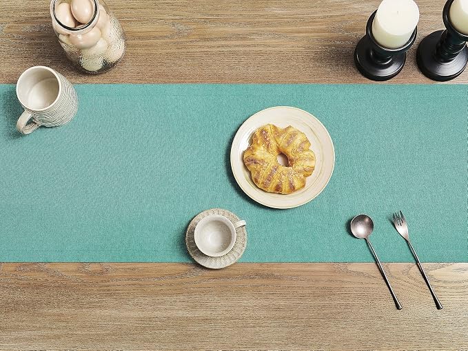 Basic Linen Style Table Runner, 14x90 Inch Teal | Mitered Corner Design - Image 3