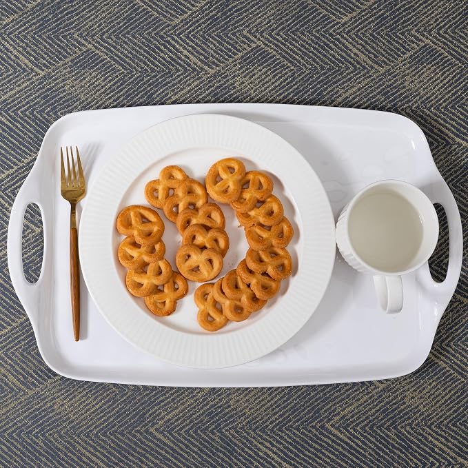 Large Serving Tray with Handle, 19”x12” Rectangular Melamine Serving Platters - Image 4