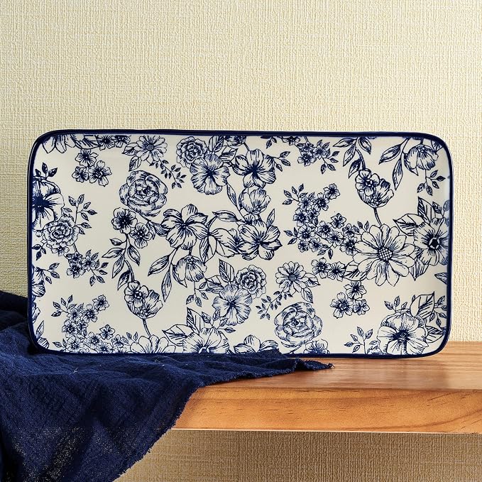 Pfaltzgraff Gabriela Blue Floral Rectangle Platter, 14.75 Inch - Image 5