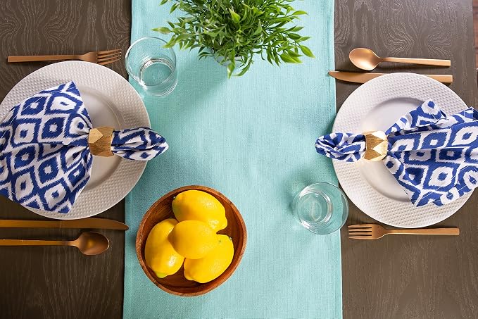 DII Everyday Collection, Fringed Check Tabletop, Table Runner, Solid Aqua - Image 5