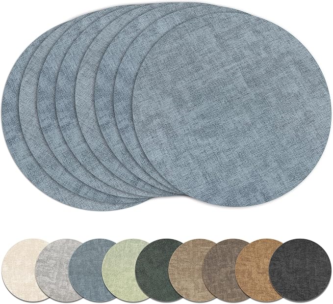 13" Round Placemats Set of 8, Reversible Faux Leather Heat Resistant Table Mats by NCUE