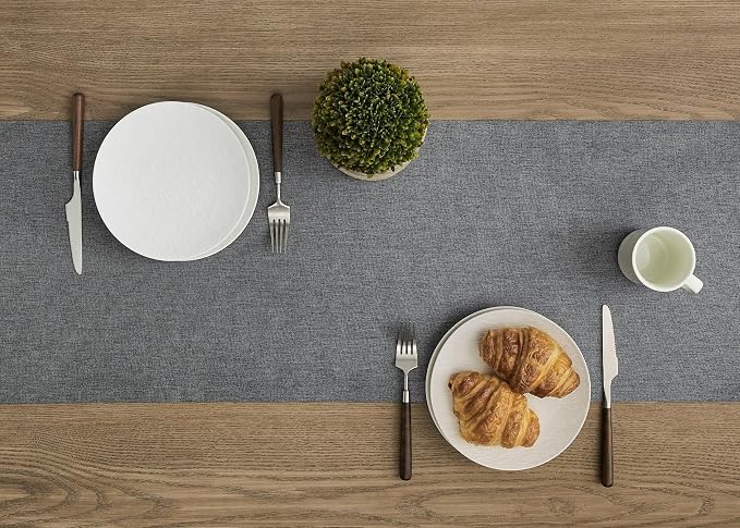 Basic Linen Style Table Runner, 14x72 Inch Charcoal | Mitered Corner Design - Image 3
