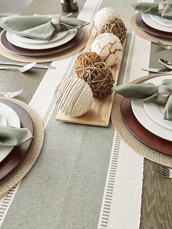 DII Dobby Stripe Table Runner, 13x108 Artichoke & Cream Background | Woven - Image 7