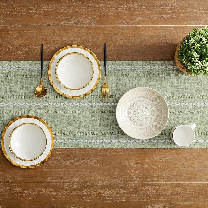 Hemstitched Farmhouse Table Runner, Sage Green 13x108 Inch, Cotton Linen Table - Image 4