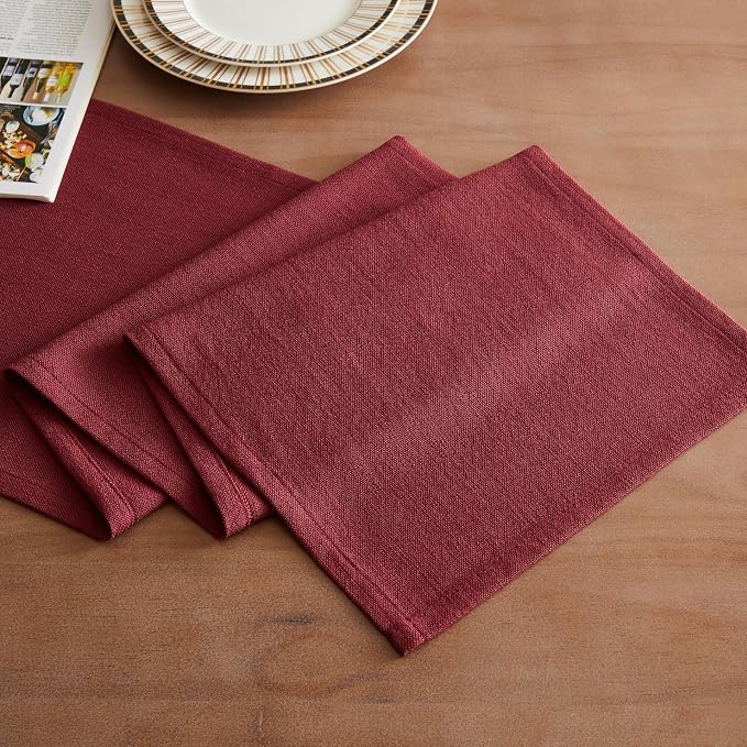 Rustic Cotton Linen Table Runner, 13x48 Inches Burgundy | Farmhouse Style Linen - Image 2