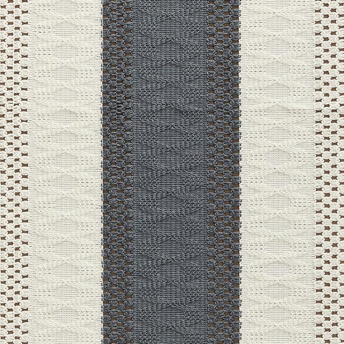 Macrame Style Bicolor Stitching Table Runner 14x48in Charcoal | Woven Boho - Image 6