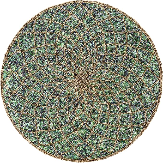 Round Beaded Placemat 13 Inch, Handmade Glass Bead Charger Plate Mat by CLEENTABLE