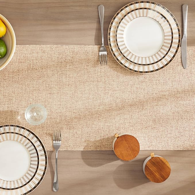 Burlap Style Farmhouse Table Runner, 14x36 Inches Oatmeal Beige | Thick Durable - Image 4