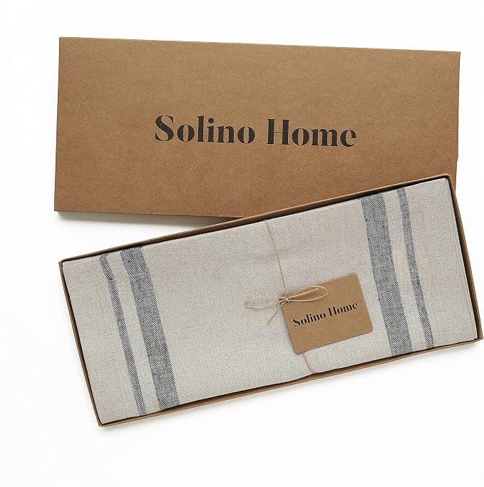 Solino Home 100% Pure Linen Table Runner, 14 x 132 in, French Stripe | Table - Image 5