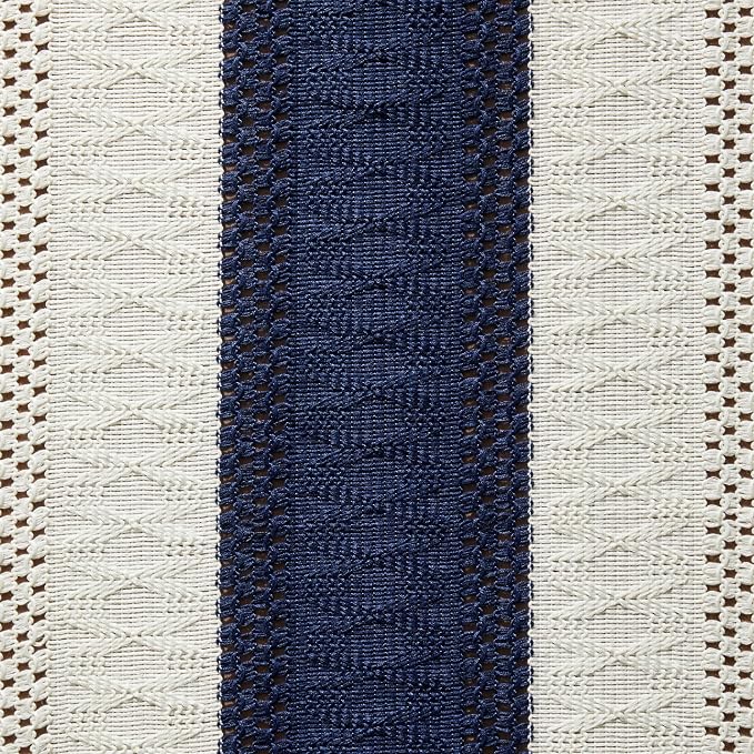 Macrame Style Bicolor Stitching Table Runner 14x72in Navy Blue | Woven Boho - Image 6