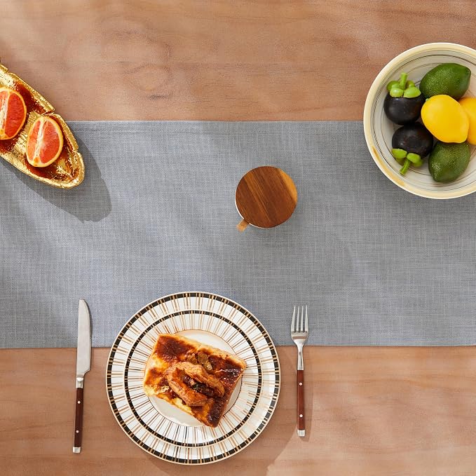 Rustic Cotton Linen Table Runner, 13x36 Inches Blue Ashes | Farmhouse Style - Image 5