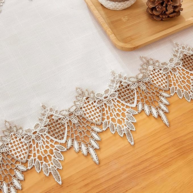 White Linen Table Runner 90” Lace Coffee Table Runners | French Dresser Runners - Image 7