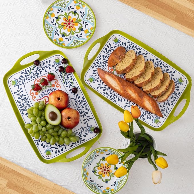 Large Serving Platter with Handles, 19”x12”Large Rectangular Melamine Serving - Image 4