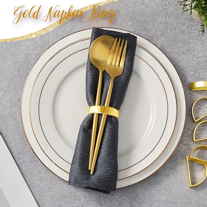 Gold Napkin Rings Set of 12, Semicircle Metal Bright Gold Napkin Holder Buckles - Image 5