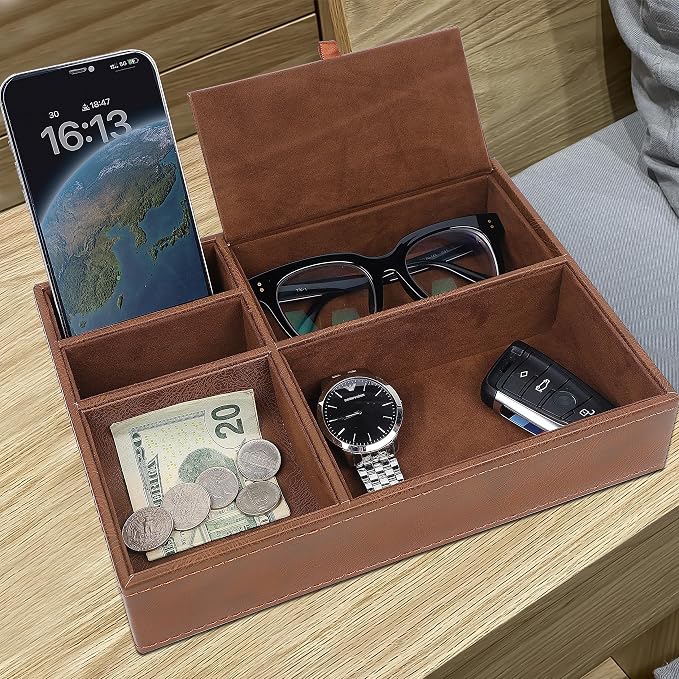 Zcaukya Men's Valet Tray, 5 Compartments, - Image 4