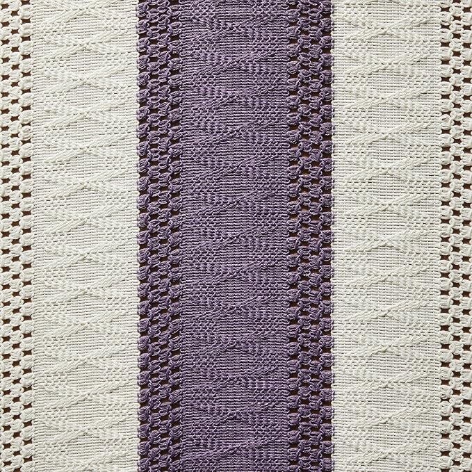 Macrame Style Bicolor Stitching Table Runner 14x90in Purple | Woven Boho Table - Image 6