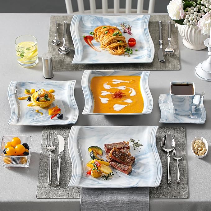 MALACASA Dinnerware Sets for 6, 30 Piece Porcelain Plates and Bowls Sets - Image 3