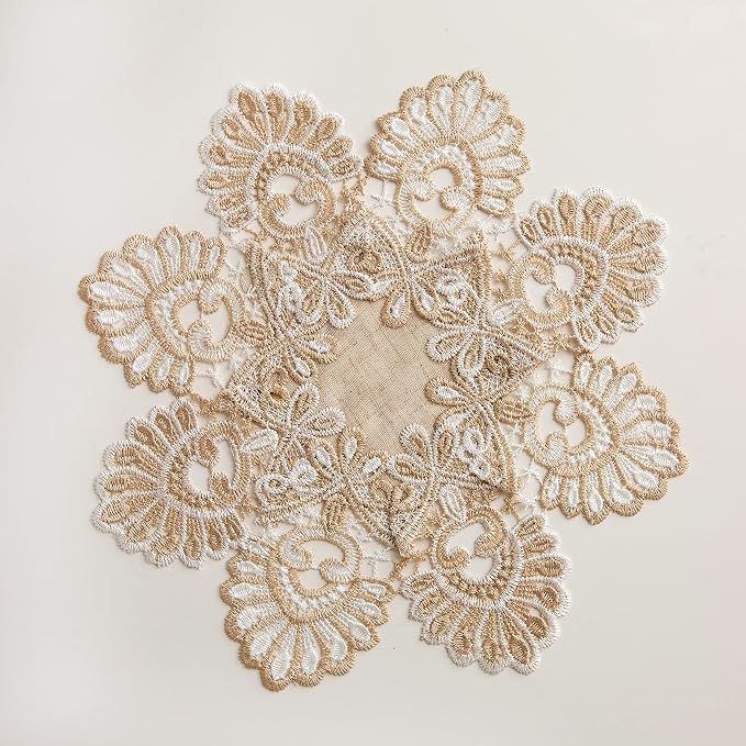 European Antique Jacquard Lace Table Doilies, Small Farmhouse Linen Embroidered - Image 7