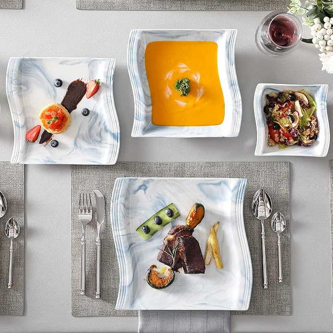 MALACASA Plates and Bowls Sets, 26 Piece Blue Dinnerware Sets - Image 7
