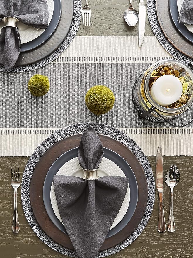 DII Dobby Stripe Table Runner, Mineral Gray & Cream Background | Woven - Image 5