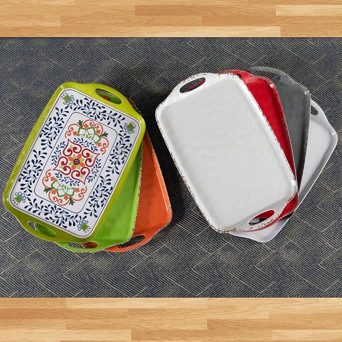 Large Serving Tray with Handle, 19”x12” Rectangular Melamine Serving Platters - Image 5