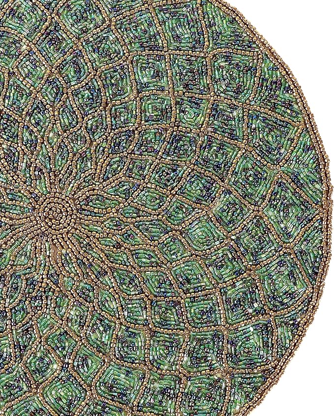 Round Beaded Placemat 13 Inch, Handmade Glass Bead Charger Plate Mat - Image 7