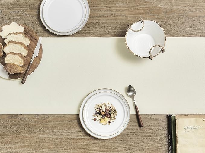 Basic Linen Style Table Runner, 14x36 Inch Ivory | Mitered Corner Design - Image 3