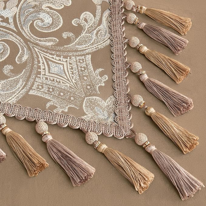 Loom and Mill Damask Floral Table Runner 72 Inches Long, Light Coffee | Luxury - Image 4