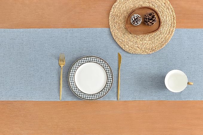 Wracra Linen Table Runner, Burlap Dusty Blue Table Runners 72 Inches Long | - Image 2