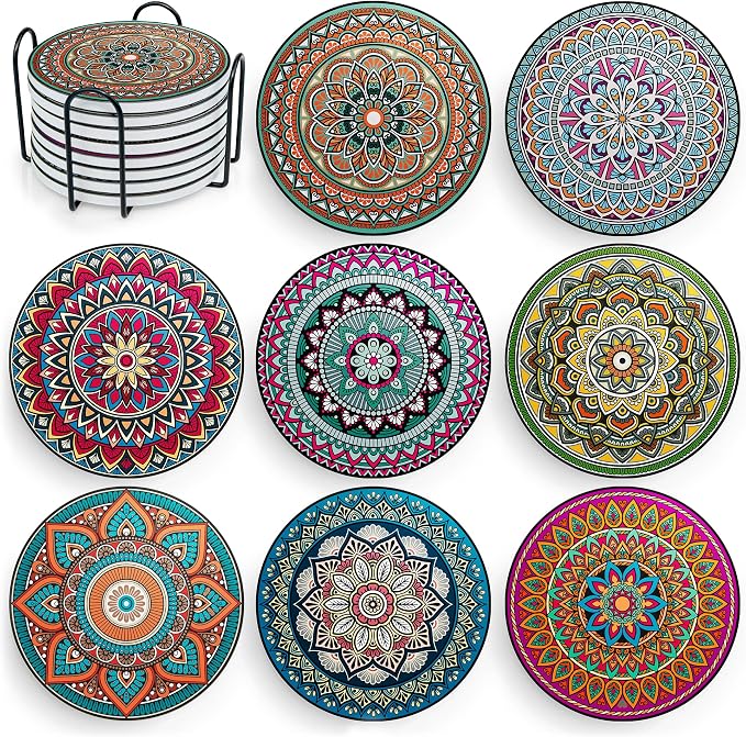 Mandala Drink Coasters with Holder by Decopom