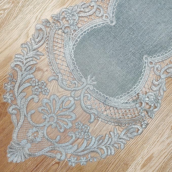 Elegant Vintage Lace Table Runner 72 inches Long Grey Silver - Image 4