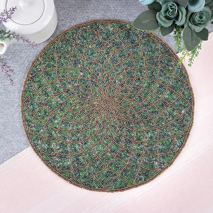 Round Beaded Placemat 13 Inch, Handmade Glass Bead Charger Plate Mat - Image 3
